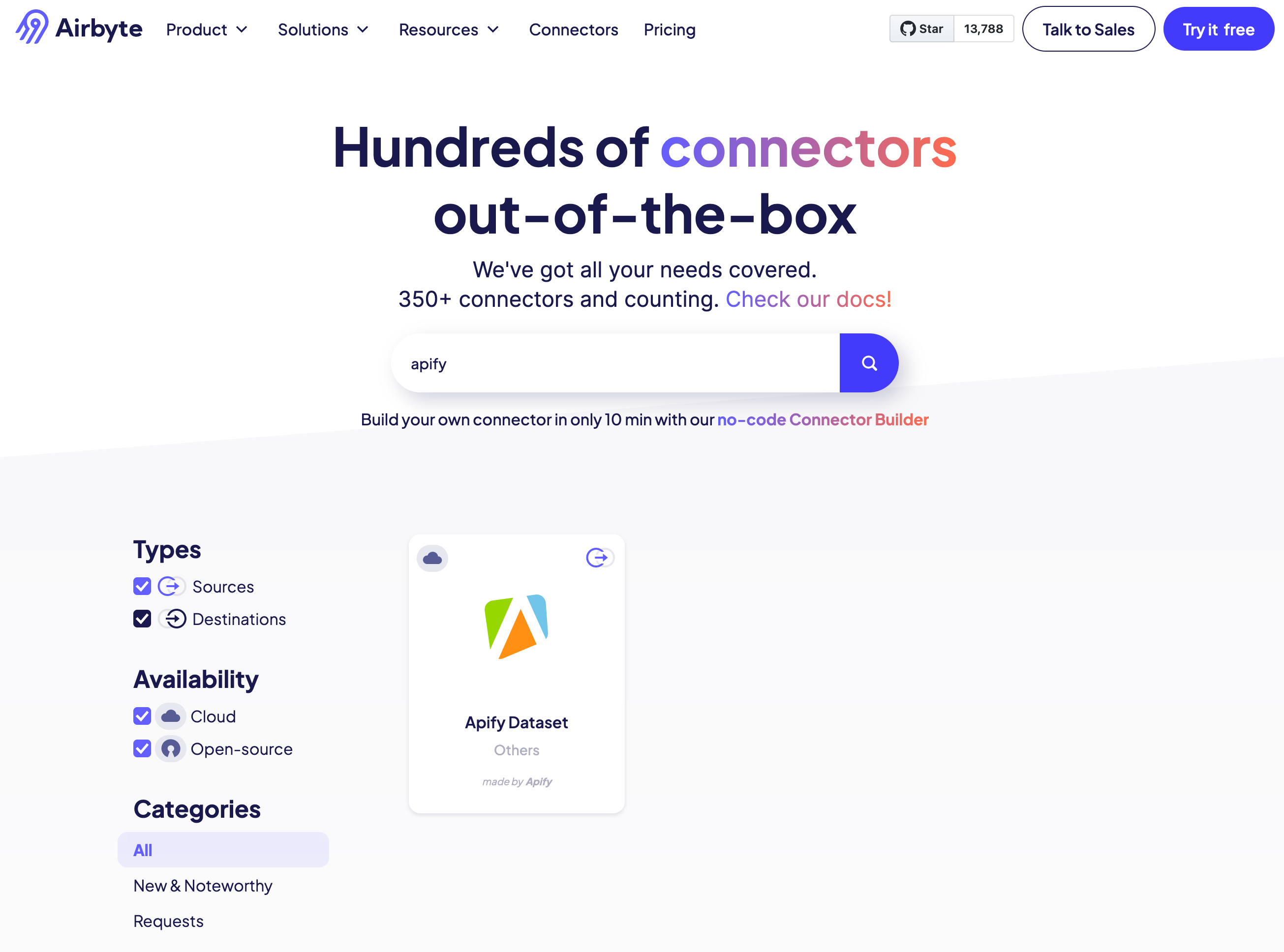 Airbyte sources tab