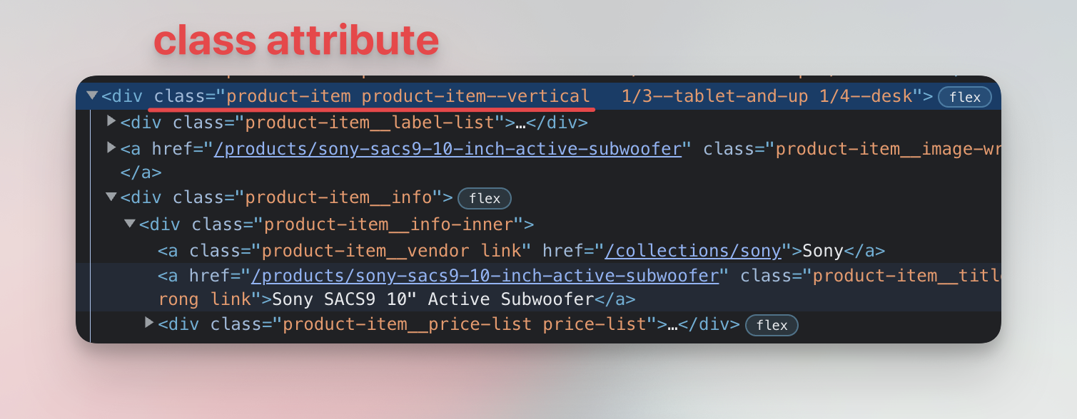 Class attribute in DevTools